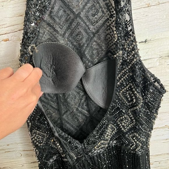 Fully beaded Evening gown black fringe NWT bridal size 12 - Picture 10 of 10